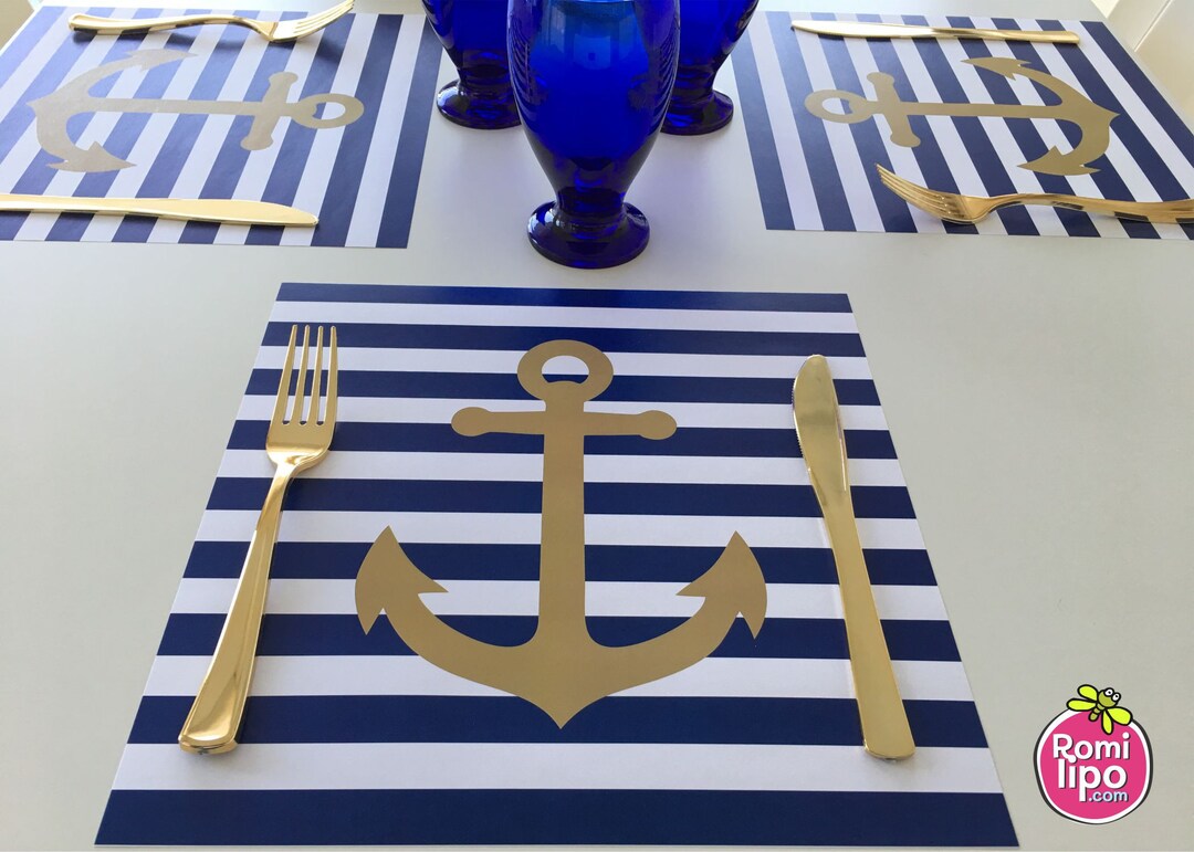 Placemats, Set of 12 11 X 11 Placemats, Nautical, Anchor, Placemats ...