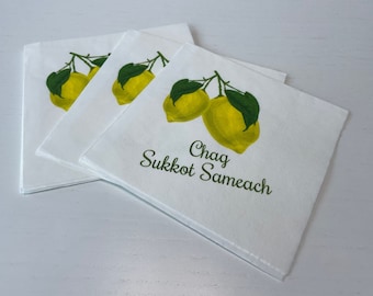 Sukkot , cocktail napkins, paper napkins, Sukkot napkin, Sukkah decor,  Sukkot table, judaica, lemon, etrog, beverage napkins, paper napkins