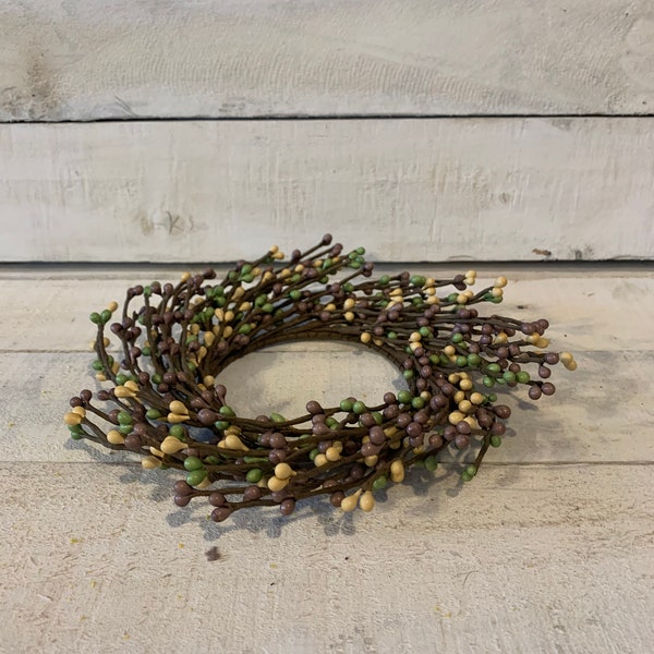 Candle Ring Pip Berries 4 1/2 inch Spring Farmhouse Decor Taper Candle Accent Country Primitive Ornament Craft Supply Yellow Green Lavender