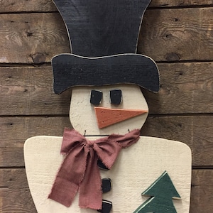 Wood Snowman Primitive Christmas Decor, Holiday Winter Decoration, Door Wall Porch Outdoor Ornament