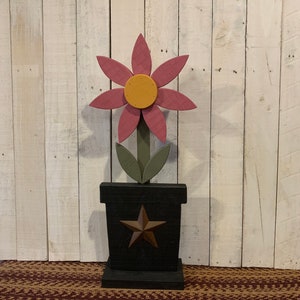 Wood Flower with Pot Yard Art Outdoor and Garden Decoration Home and Living Porch Deck Patio Ornament Sunflower Daisy