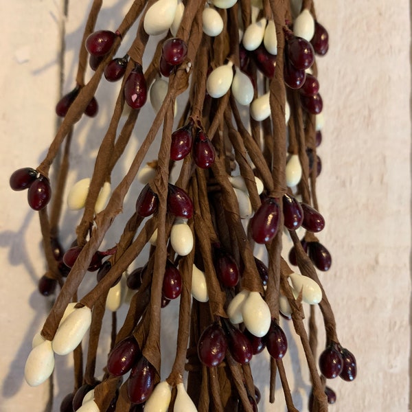 Berry Garland Pip Berries Burgundy and Cream Berries Primitive Farmhouse Decor Craft Supply Wreath Making DIY Project Berry Vine