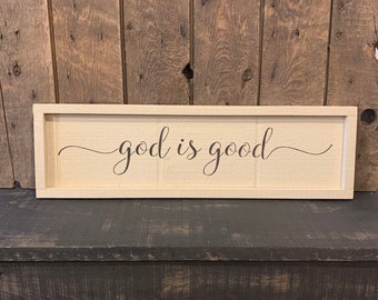 Sign Wood Farmhouse Primitive Wall Home Decor Stenciled Rustic Wood Sign God is Good Inspirational Farmhouse Charm Wall Plaque