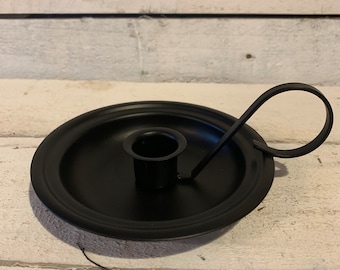 Taper Candle Holder Pan with Handle Metal Craft Supply Farmhouse Primitive Country Rustic Decor Accent Piece Table Decor COLOR Black