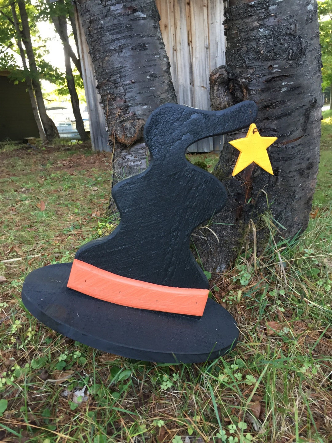 Halloween Yard Decor Wood Witch Hat With Star on Metal Stake Outdoor ...