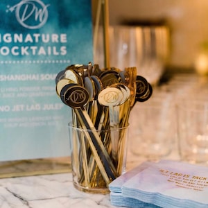 Custom Logo Acrylic Drink Stirrers: Mirrored Gold Wedding Decor (50 Pk)