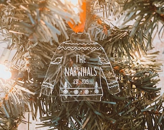 Custom Mr and Mrs Ugly Sweater Christmas Ornament-Laser Cut Personalized 2025 Holiday Ornament,Narwhal ornament,funny gift,Ornament