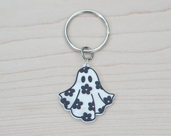 Daisy Ghost Keychain, Ghost with Flowers, Pretty Halloween Keyring, Boo Basket, Keytag, Floral Ghost, Gift Idea,1ct