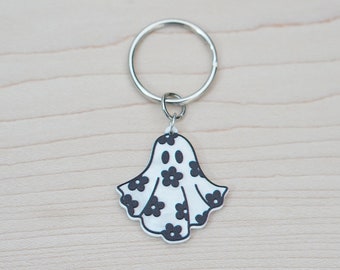 boo basket tag, trendy ghost,Daisy Ghost Keychain,Ghost with Flowers,Pretty Halloween Keyring, Boo Basket, Keytag,Floral Ghost,Gift Idea,1ct