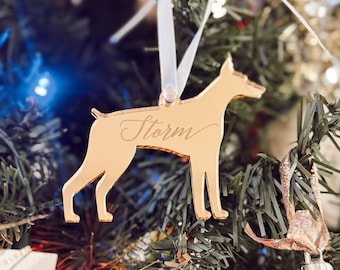 Doberman Pinscher Dog Silhouette Ornament, 2025, Stocking Tags, personalized, custom, acrylic, doberman gifts