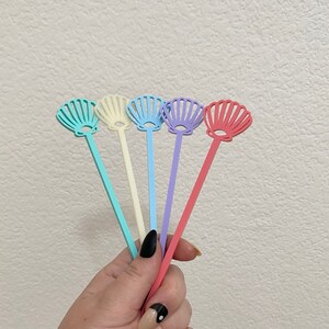 Seashell drink stirrers,surfer girl,surfer boy,surf themed party,Swizzle Sticks,Stir Sticks,acrylic birthday decor,pastel,beach,shell, 50 Pk