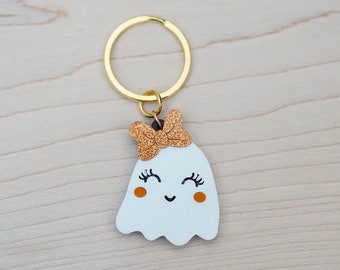 Boo Basket Tag,Adorable Acrylic Ghost Keychain with bow,cute Halloween, halloween gift, Keytag, gift tag, party favors,gift Idea,1ct