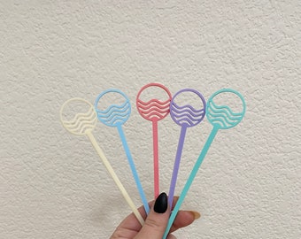Ocean waves drink stirrers,surfer girl,surfer boy,surf themed party,Swizzle Sticks,Stir Sticks,acrylic birthday decor,pastel,beach, 50 Pk