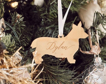 Corgi Dog Silhouette Ornament, 2025, Stocking Tags, personalized, custom, acrylic, corgi gifts