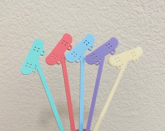 Skateboard drink stirrers,skater boy,skater girl, Swizzle Sticks,Stir Sticks,acrylic birthday decor,skate themed party,5th birthday,50 Pk