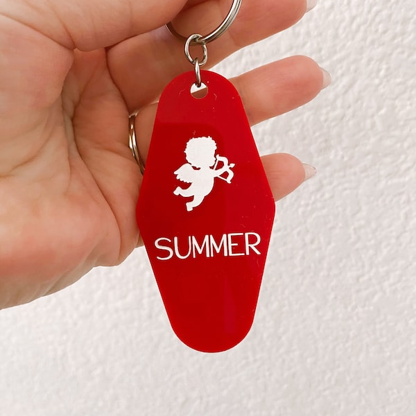 Cupid Keychain,custom,Vintage hotel gift tag,bridesmaids gift,for her,mid mod theme,palm springs,las vegas,Keychains,personalized gift, 1 ct