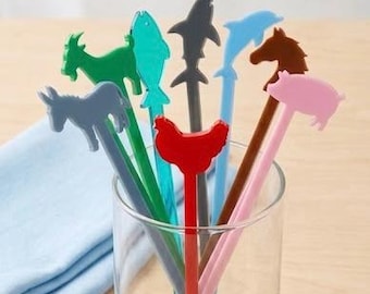 Donkey stir sticks,chicken stirrer, Farm drink stirrer, barnyard themed party,farmer theme,nautical party,shark stirrer,birthday, 50 Pack