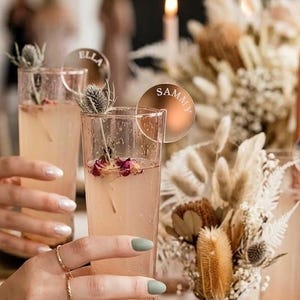 Personalized Wedding Drink Stirrers: Mirrored Acrylic Champagne Glass Charms