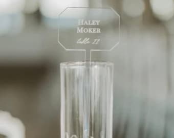 50 custom acrylic escort cards etched - acrylic drink stirrers - champagne stirrer custom laser cut escort cards / place cards