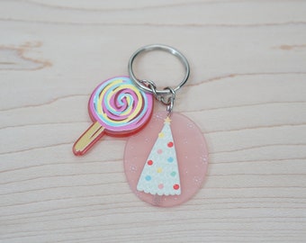 Christmas Keychain, Holiday Candy Charm, Christmas Tree keytag, pink Christmas, stocking stuffer, gift tag, Neighbor gift, party favors, 1ct