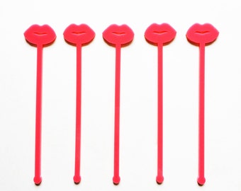 Lips Drink Stirrer,Kisses,Valentines Day,Besou,Bachelorette Party,Bridal Shower,Swizzle Sticks,Party Ware,Acrylic,Laser Cut,Bar Decor,6 Pack