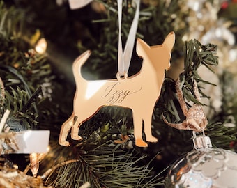 Chihuahua Dog Silhouette Ornament, 2025, Stocking Tags, personalized, custom, acrylic, Chihuahua gifts
