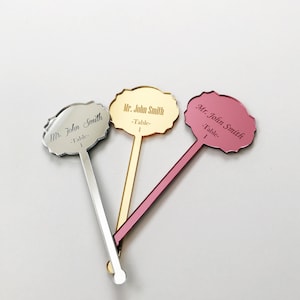 10 Custom Personalized Stirrers, Stirrer wedding, Wedding Drink Charms,Drink Names,Cocktail Tags, seating chart drink stirrers, Name tags Mirrored Silver