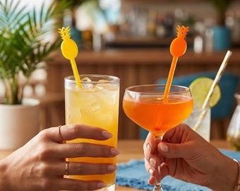 Pineapple Acrylic Drink Stirrers: Tropical Party Swizzle Sticks, 50 Pack
