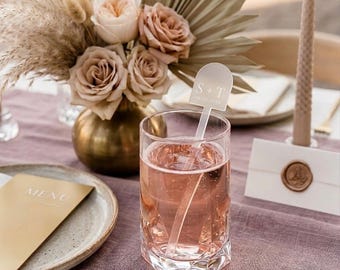 Personalized Acrylic Wedding Drink Stirrers: Initial & Date, Set of 50