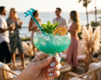 Wave Drink Stirrers: Acrylic Swizzle Sticks, Nautical Bar Decor (50 Pack)