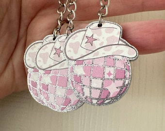 Disco cowgirl Acrylic Keychain, discoball gift,cowgirl hat keyring,bridesmaids gift,30th party,birthday gift,best friend,party favor,1 ct