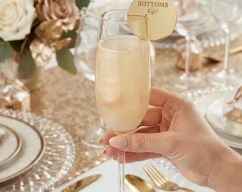 Etched Acrylic Drink Stirrers: Custom Champagne Glass Tags