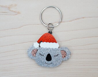 Santa Koala Keychain, Christmas keytag, cute gift tag, Keyring, stocking stuffer, party favors, gift Idea, 1ct