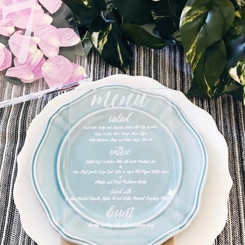 Laser Cut Etched Acrylic Menu Wedding Decor Party Decor Etsy