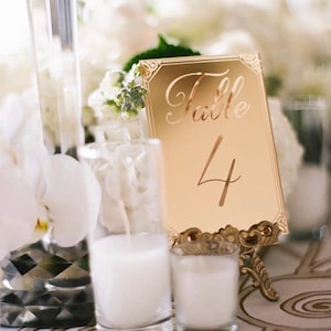 Mirrored Gold Acrylic Table Number: Laser Cut Wedding Decor