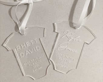 Onesie Ornament,Baby's First Christmas,2023 holiday decor,Personalized Acrylic,gift tag,name tag,baby shower,new parents,gift under 30