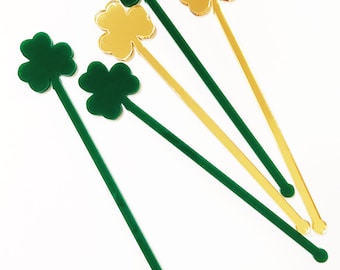 Four leaf clover Drink Stirrer,St patty's day stir stick,bar,swizzle Sticks,Drink Stirrers,Cocktail Stick,Irish,Weddings,wedding gift,6Pk