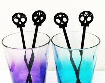 Day of the Dead,los dios de muertos,Sugar Skulls Drink Stirrers,Sugar Skull Stirrers,Halloween,Party Favors,Halloween Decorations,4 Pk