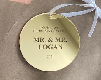 Our First Christmas Married Ornament 2025 Personalized Acrylic Ornament,She Said Yes,Newlywed Gift,Mr. and Mrs.