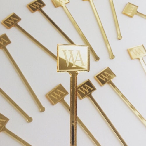 Laser Cut, Etched Acrylic Stirrers,Wedding shops Decor,Drink Stirrers, Monogram Decor, Swizzle Sticks, Gold Stir Sticks, Gold Wedding Decor, 50 Pk