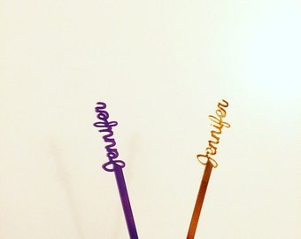 Personalized Vertical Name Swizzle Sticks, Drink Stirrer, Perfect Weddings, Engagement Party, Stir Sticks, Bachelorette, Laser Cut, 50 Pk