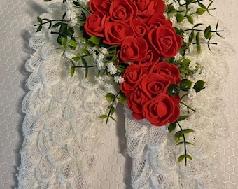 Angel Wing Wreath with Red Roses