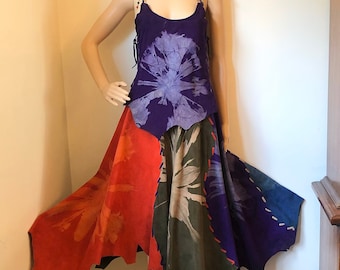 Early 70s Giorgio Sant Angelo Tie Dye Whipstitch Suede Raw Hem Leather Wrap Skirt and Side Tie Cami Halter Top~Bonwit Teller Ensemble~Runway