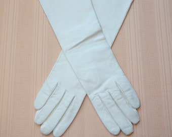 New with Tag 1960s France KISLAV 14 Inch Long White Kid Leather Opera Gloves~Formal~Black Tie Evening Bridal Wedding~NWT Vintage~Sz 6.5 - 7