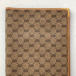 Cartera de viaje de lona y cuero con monograma GUCCI de los años 80, funda para pasaporte, billetera grande, logotipo Mignon GG, logotipo de doble G