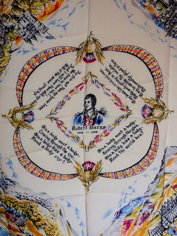 1940s Robert Burns Scotland Souvenir Scarf~Scottis