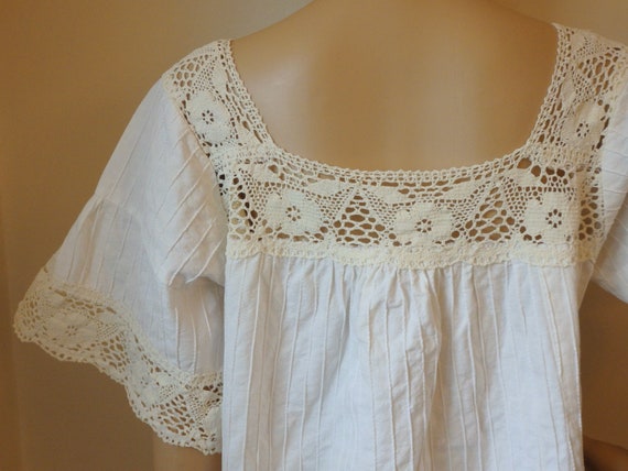 Mexican Vintage Cream White Cotton Crochet Dress~… - image 8