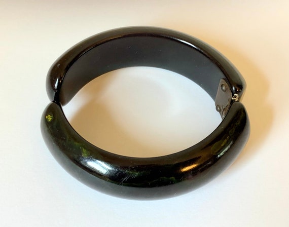 1930s 40s BAKELITE Bangle Black-Green End of Day … - image 7