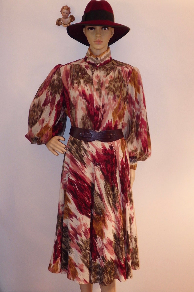 80s Julian Hsiung Southwestern Ikat Blouson Puffed Sleeve Statement Balloon Poet Sleeve Blouse Shirt TopCircle Midi Skirt~Wool~EUC Vintage
