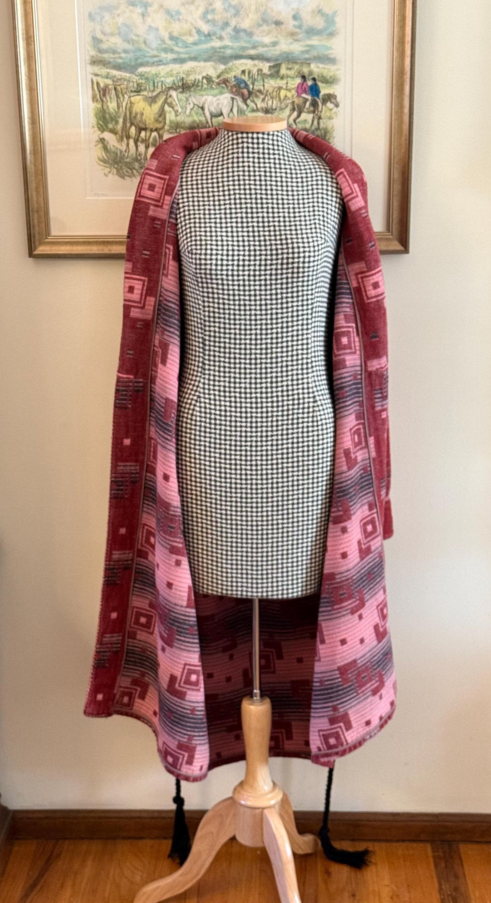 1930s 40s BEACON Blanket Robe, Art Deco Geometric, Maroon
